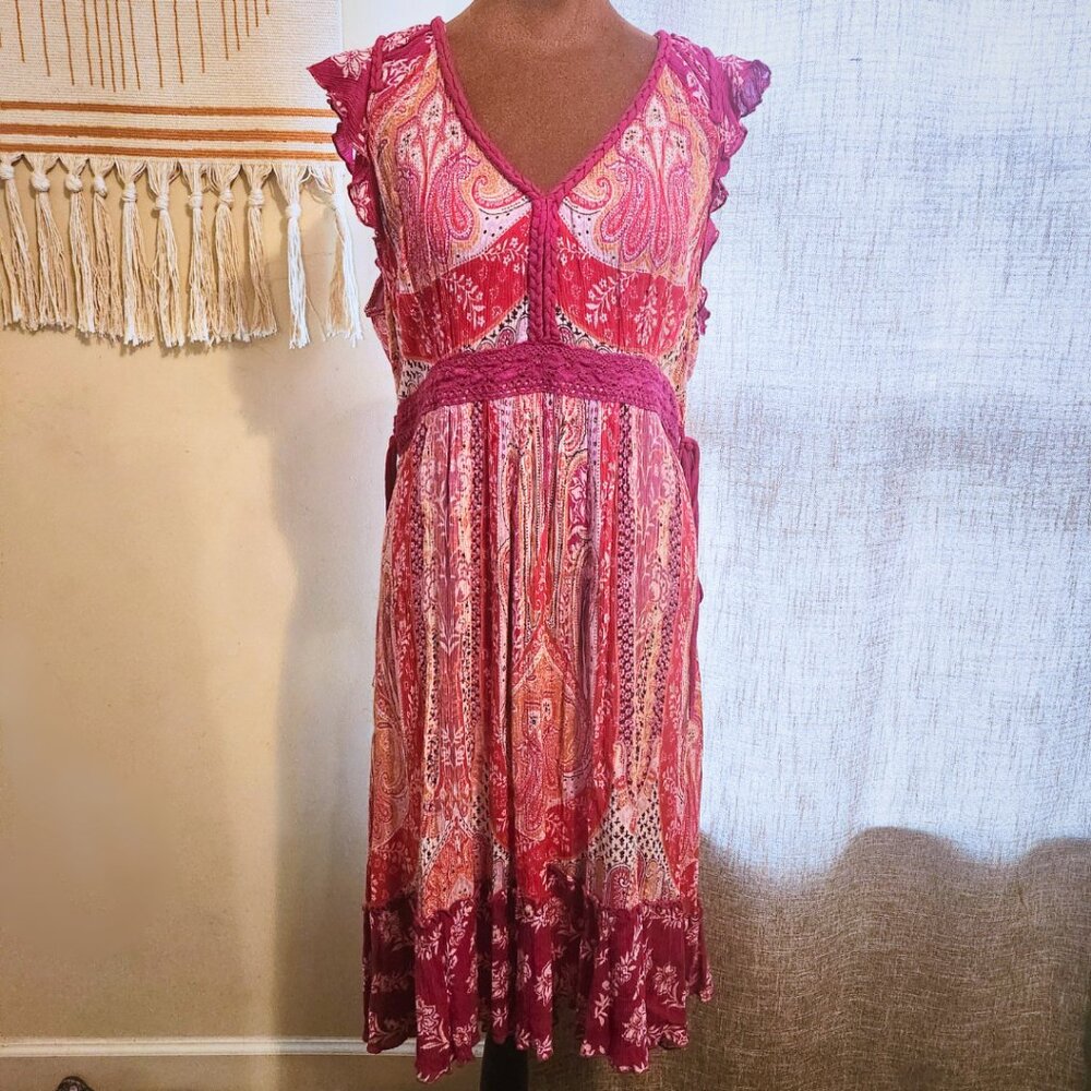 Bila Hot Pink Paisley Print Rayon Midi Dress | Made in India & Boho | Size XL